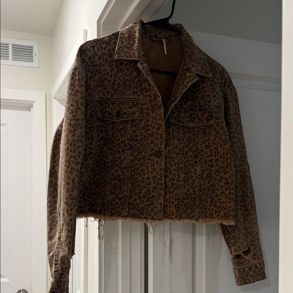 Zara Brown Leopard Print Jean Jacket
